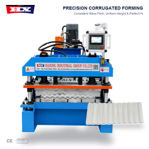 Corrugated roof panel roll forming machine